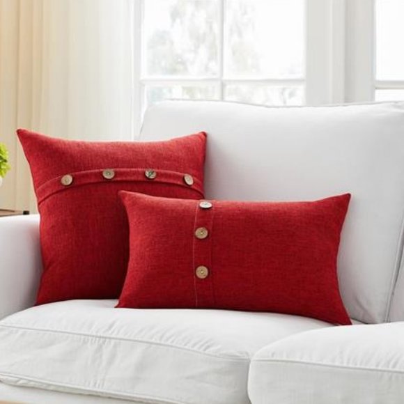 Decorative Throw Pillow Covers Cases Cottage Farmhouse Accent Fall Decor Red 18" - Picture 5 of 6